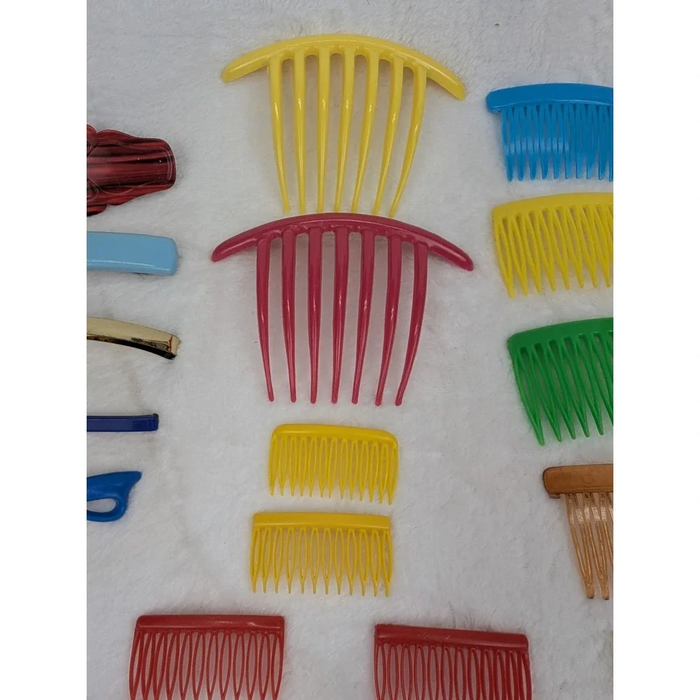 Vintage 80s Snap Barrette Side Comb Lot Retro Girls Hair Accessories Colorful